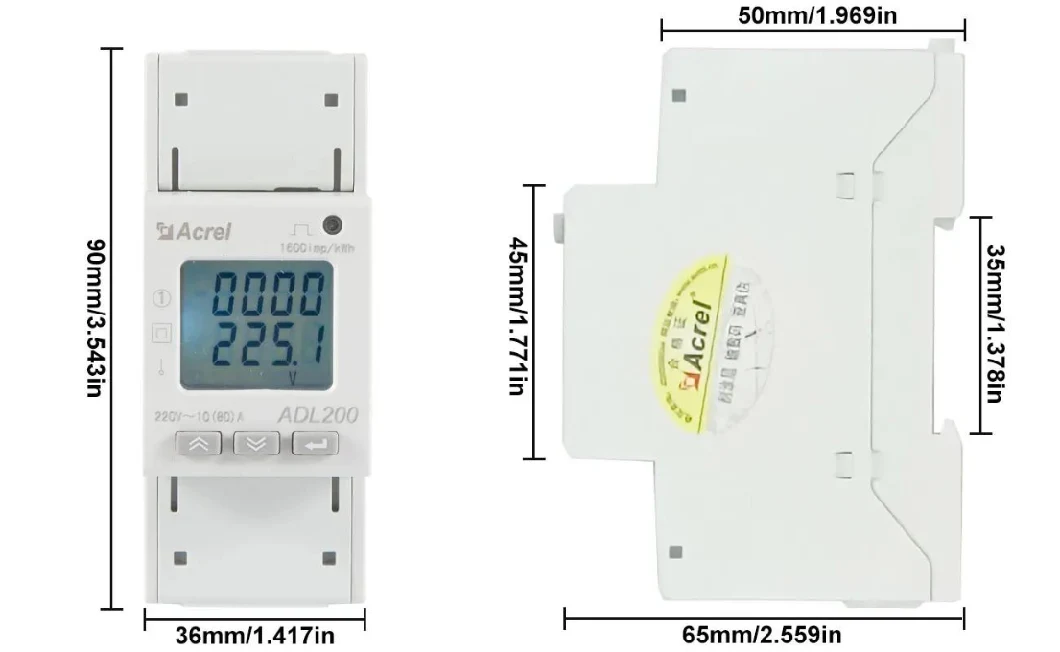Acrel DIN Rail Mounting 10 (80) a Single Phase Electricity Power Meter AC Digital Kwh Multifunction Energy Meter with RS485 Adl200